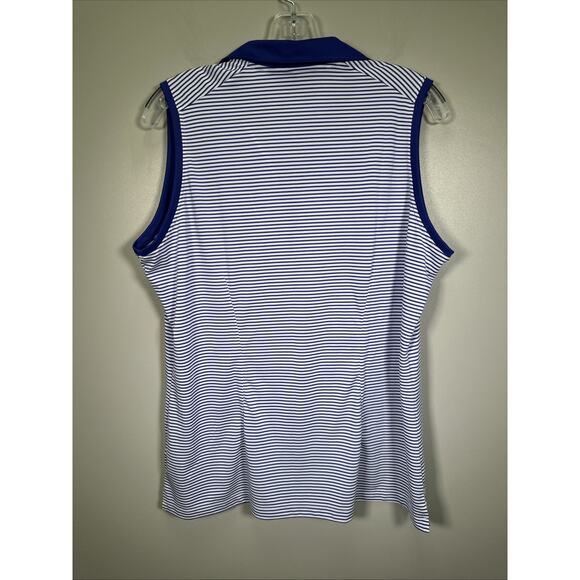 Nike Golf Polo Women’s XL Dri Fit Striped Sleeveless Blue Top Button Front - Picture 2 of 6